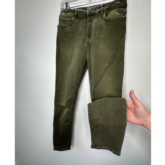 Zara Women Olive Green Button Fly Distressed Knee Skinny Jean High Waist 10 - Picture 5 of 16